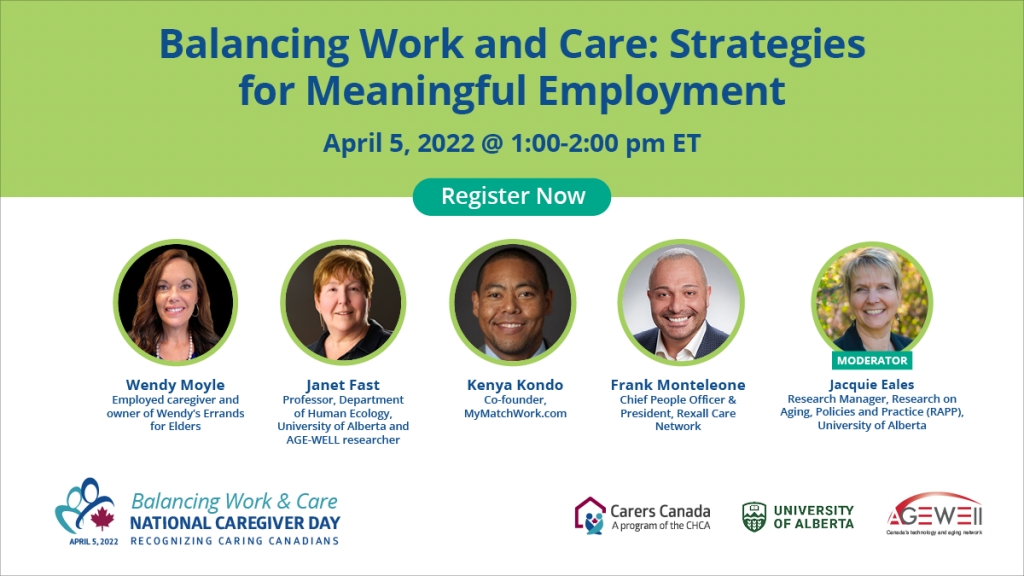 An image showcasing the panelists for the "Balancing Work and Care" event.
